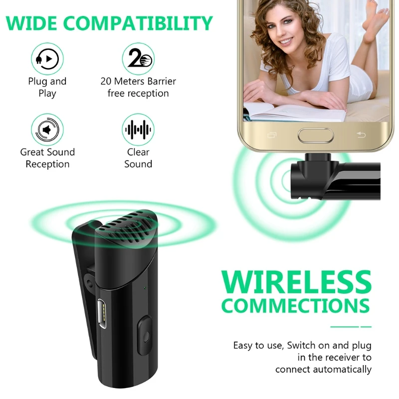 

H8WA Omnidirectional Pickup Lavalier Mic Transmitter Receiver for Video Recording Type-C Port Short Delay Mobile Phone Camera