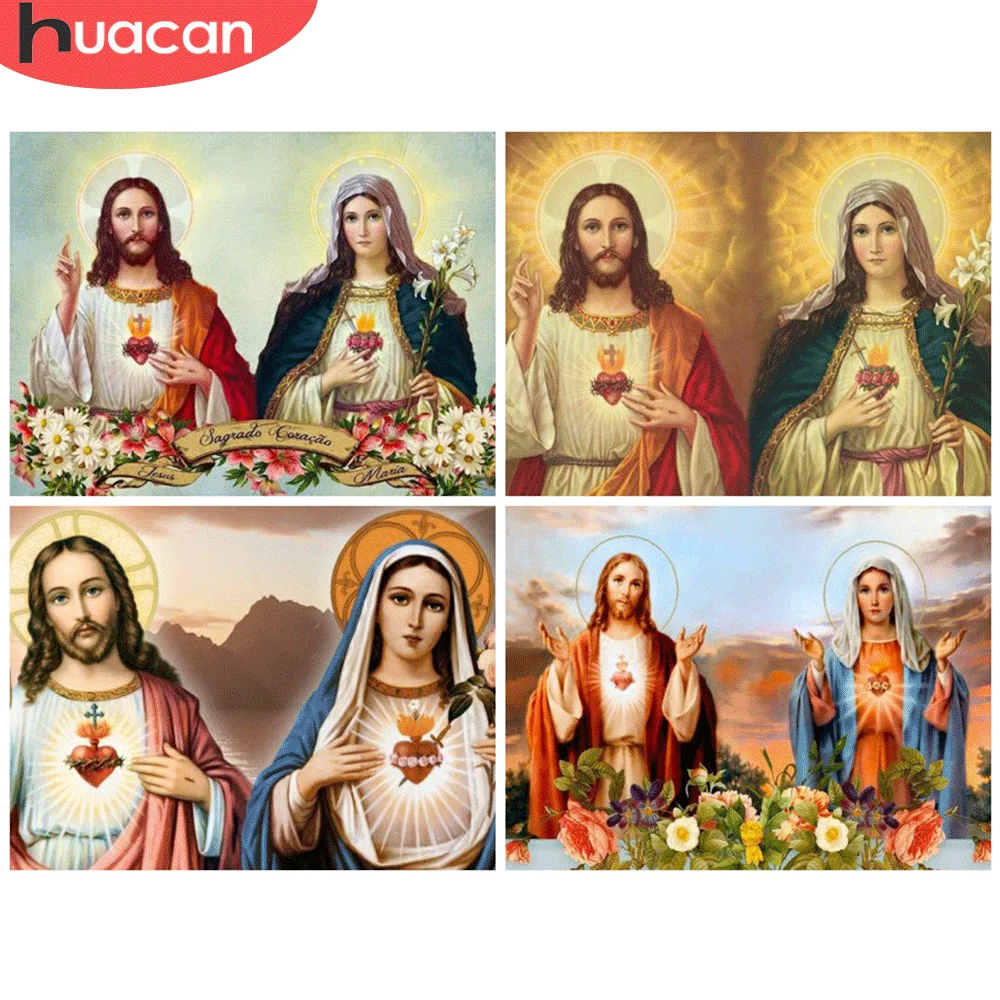 HUACAN 5D алмазная живопись портрет Иисуса полная Алмазная вышивка Дева Мария Стразы