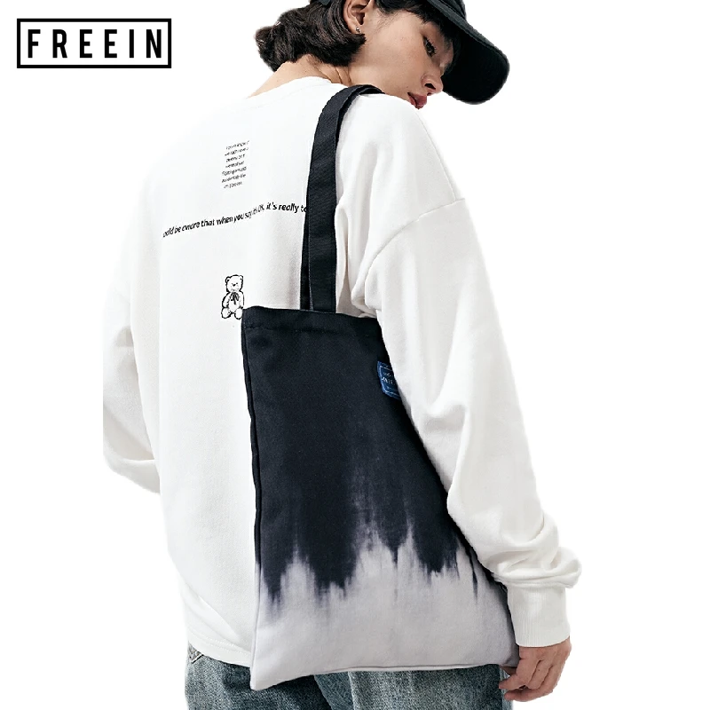 

FREEIN Fashion Tie-dye Printing Canvas Bag Trendy Street Tote Women Shoulder Cloth Bag Large Capacity Handbag Reusable Shopping