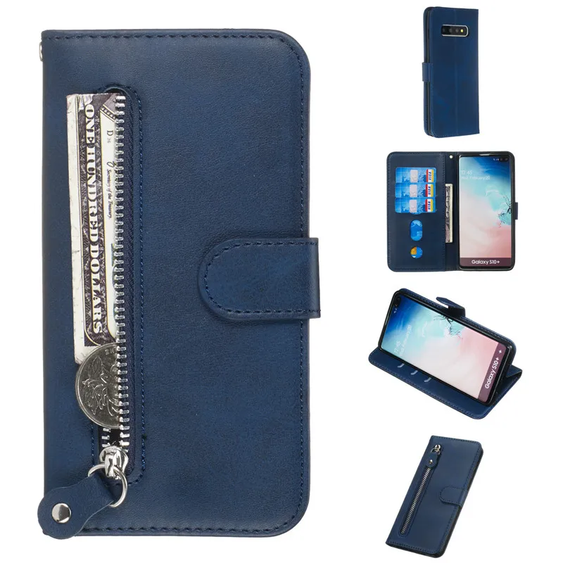 Blue Кожаный чехол-книжка Tikitaka для samsung Note 8, 9, Note 10, Pro, на молнии, с отделениями для карт, кошелек, чехол для телефона Galaxy S10, S10, E, S10 Plus - Цвет: Blue