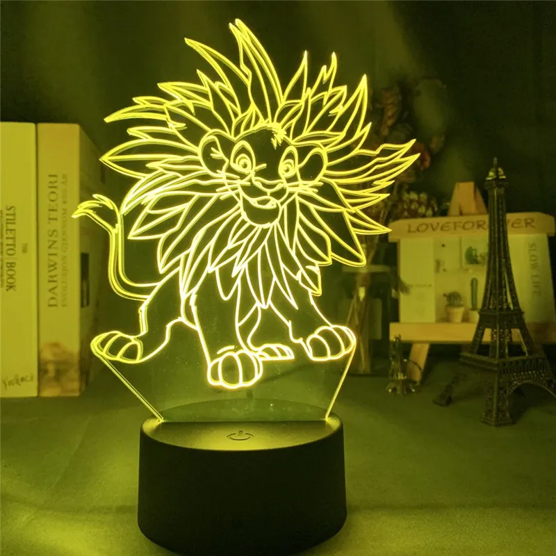 Мультфильм ночник Король Лев Simba светодиодный 3d свет изменение цвета Новинка