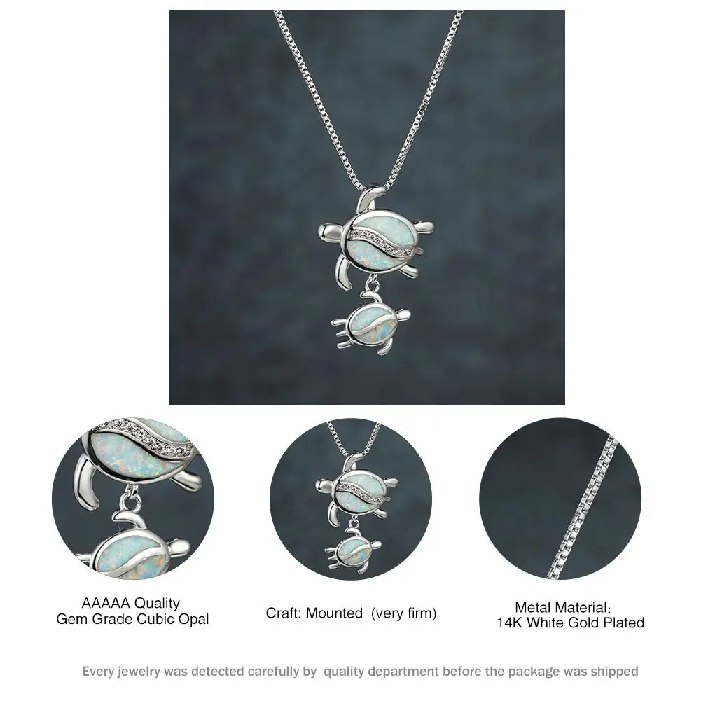 

Charm Female Opal Turtles Pendant Necklace Classic Silver Color Chain Necklaces For Women Trendy White Crystal Wedding Necklace