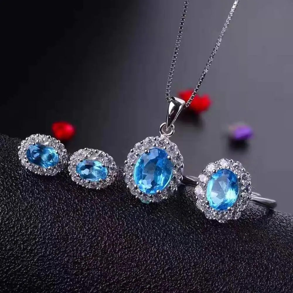 

Комплект из колье и серёг, из серебра 925 пробы, с синим топазом