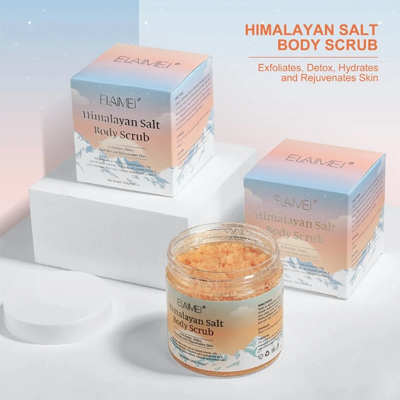 

E7CF Himalayan Salt Body Scrub with Lychee Oil Aloe Exfoliating Salt Scrub to Exfoliate and Moisturize Skin Deep Cleansing