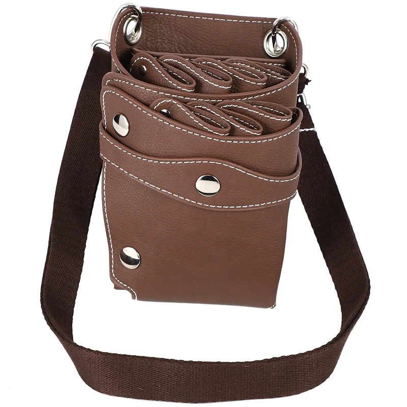 Brown Leather Hair Style Scissors Tools Clips Bag Hairdressing Pouch Case Scissor with Waist Shoulder Belt Accessory |