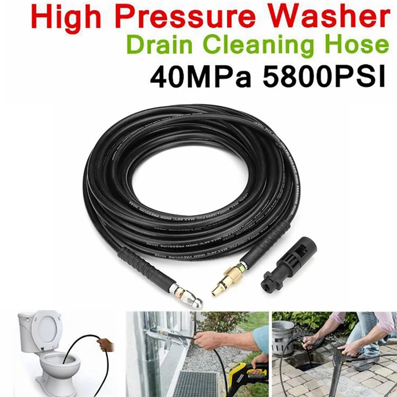 

15M High Pressure Water Cleaning Hose 5800PSI Outlet Rubber Hose Cleaning Pipe Garden Vehicle Clean Washing Tools