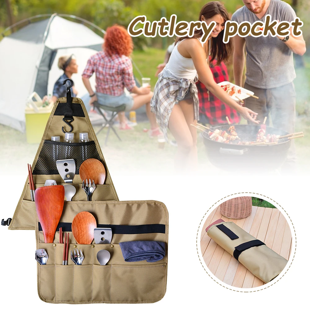 

900D Oxford Cloth Camping Picnic Tableware Storage Bag Portable Barbecue Cutlery Organizer Hanging Holder Bags Outdoor Tools
