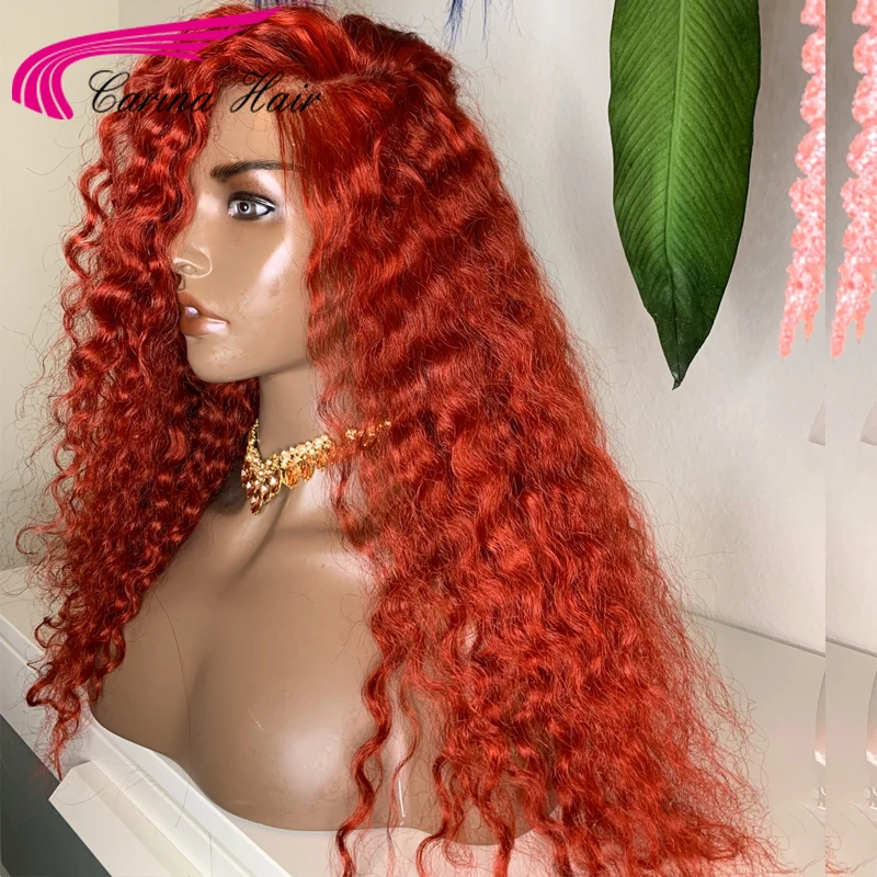 Парик из человеческих волос оранжевого и красного цвета для женщин 180% красный