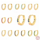 Серьги-кольца женские из серебра 925 пробы, с разноцветным цирконом, 7 мм