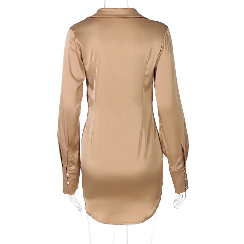

OneLineFox Elegant Shirt Dress Women Ruched Single Breasted Turn Down Collar Twist Long Sleeve Dresses Ladies Casual Vestidos