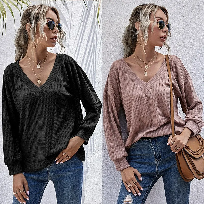 

Women Autumn V-Neck Sexy Knitted Sweater Long Sleeve Pullovers Female Casual Loose Sweaters