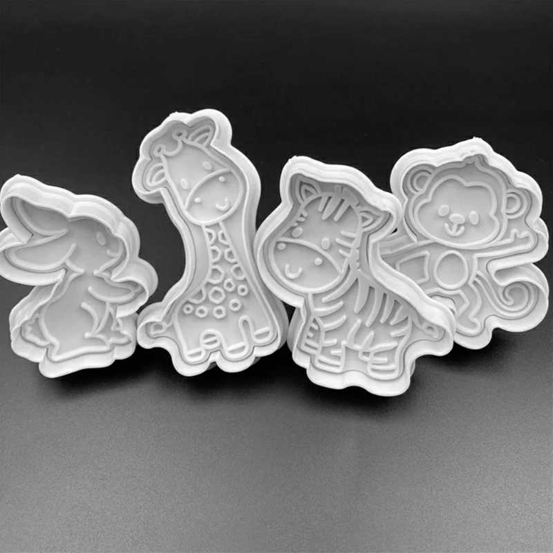 

4 Pcs Rabbit Monkey Plastic Biscuit Mold DIY Kitchen Cake Decorating Tools Cookie Cutter Stamp Fondant Embosser, Clean Easily