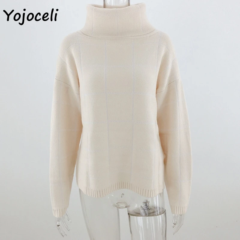 

Yojoceli comfy knit sweater women turtleneck plaid jumper pullover tops casual 2019 autumn winter