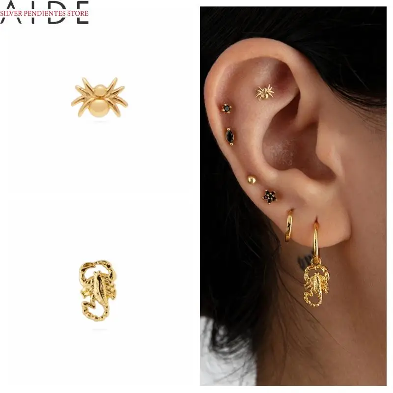 

AIDE S925 Sterling Silver Stud Earrings For Women Evil Eye Cross Diamond Spider Animal Shape Earrings Gold Piercing Jewelry