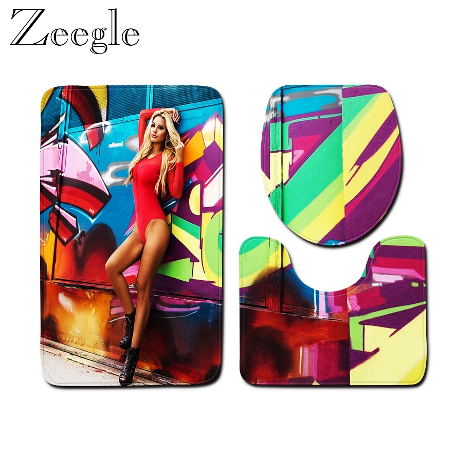 

Привлекательный женский коврик для ванной с принтом, нескользящий коврик для сиденья унитаза, коврик для ванной, Впитывающий Коврик из пены...