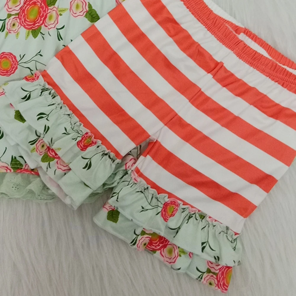 

2020 Baby Girl Clothes Floral Stripe Toddler Girls Outfits Ruffle Lace Summer Clothes Kids Wear Boutique