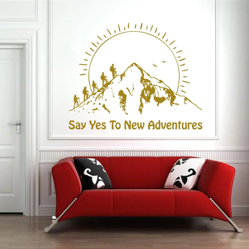 Say Yes To New Adventure стикер на стену виниловый путешественник закат горы наклейки