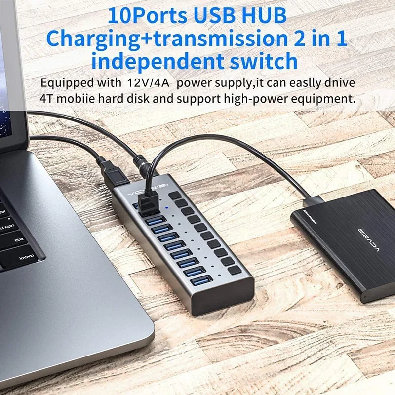 acasis powered usb hub 10 ports 90w usb 3 0 data hub with individual onoff switches for pc computerhddflash drive us plug free global shipping