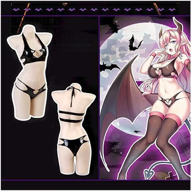 Женский Аниме Бикини купальник из двух частей костюмы дьявола сексуальное