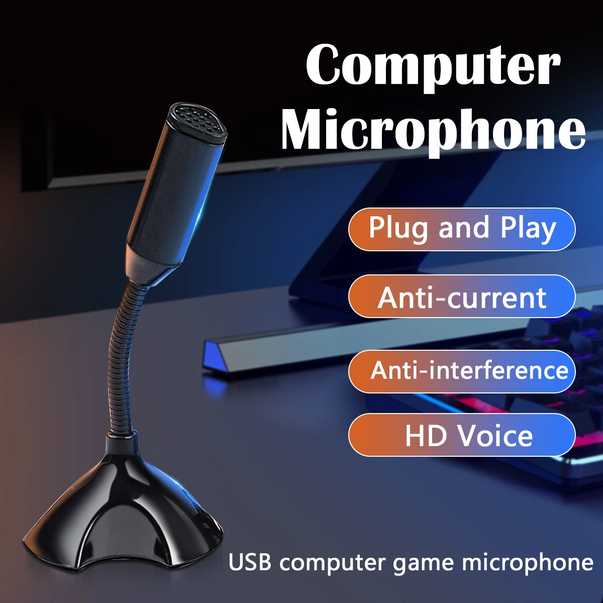 

ANMONE Portable Studio Speech USB Microphone Stand Mic With Holder For Computer Laptop Desktop Mini Microphones Microfone