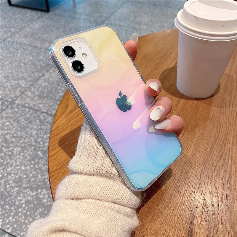 

Luxury Rainbow Laser Soft Silicon Phone Case For Apple iPhone 12 Pro Max 7 8 Plus X XS XR 11Pro SE Mini aurora transparent cover