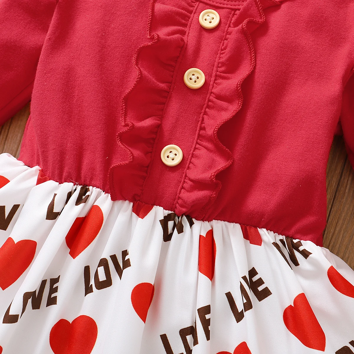 

OPPERIAYA Infant Color Block Summer casual Dress Baby Girls Love Letter Print Fly Sleeve Round Neck Ruffle Dresses One-piece