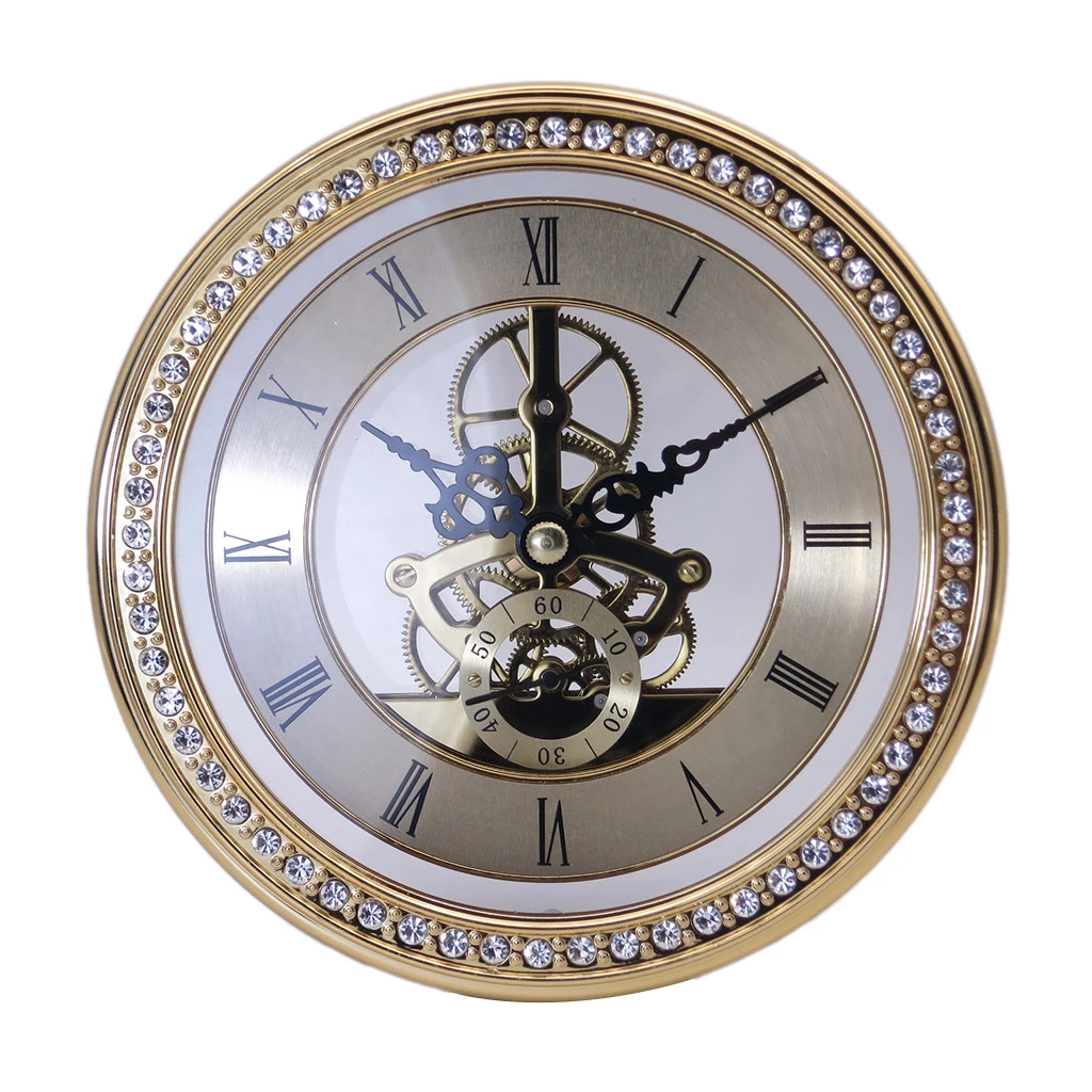 

Mini Quartz Clock Insert Silver/Gold Trim Roman Numeral Quartz Movement