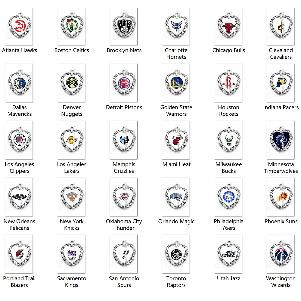 

США Команда баскетбола Хрустальное Сердце Подвески печать стеклянный браслет ожерелье ювелирные изделия