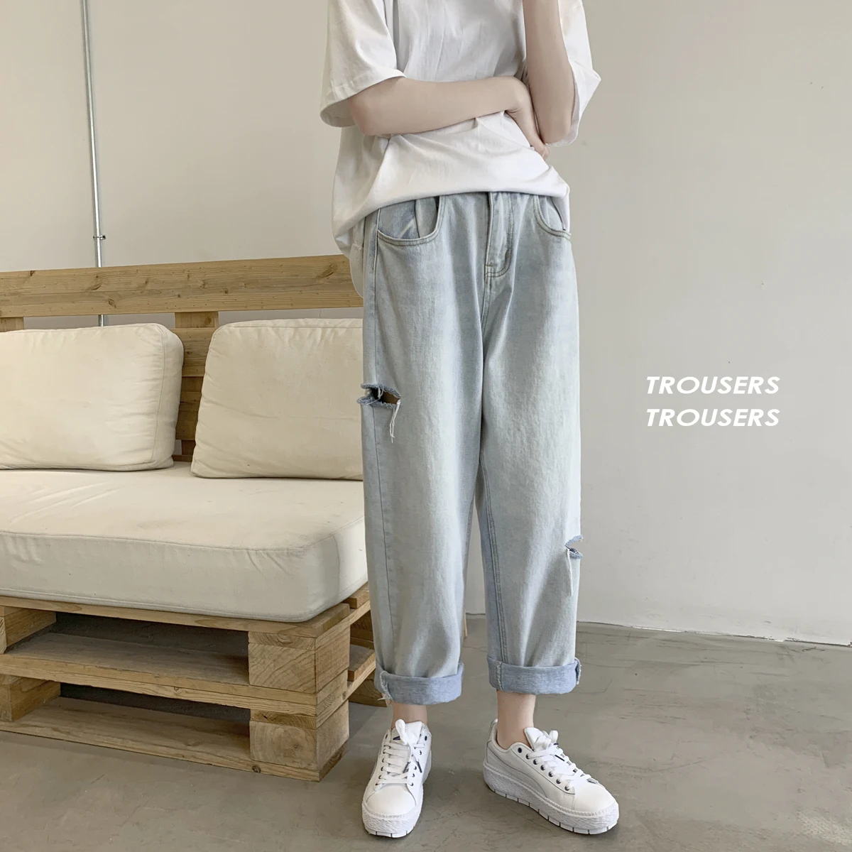 

Men's Straight 2020 Autumn New Solid Jeans Casual Oversize Woman Denim Wide Leg Pants Fashion Korean Streetwear Man Trousers