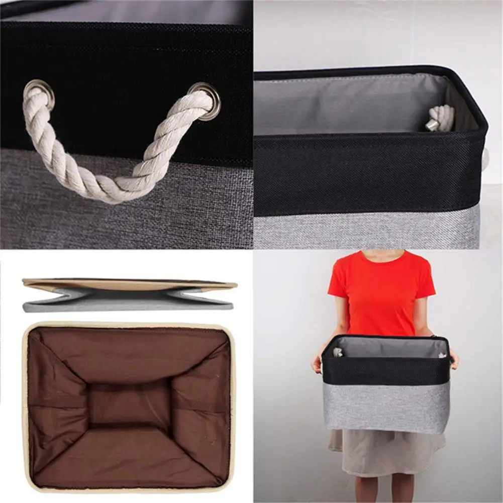 Льняная коробка для хранения тканевая складная корзина с ручками шкафа игрушки