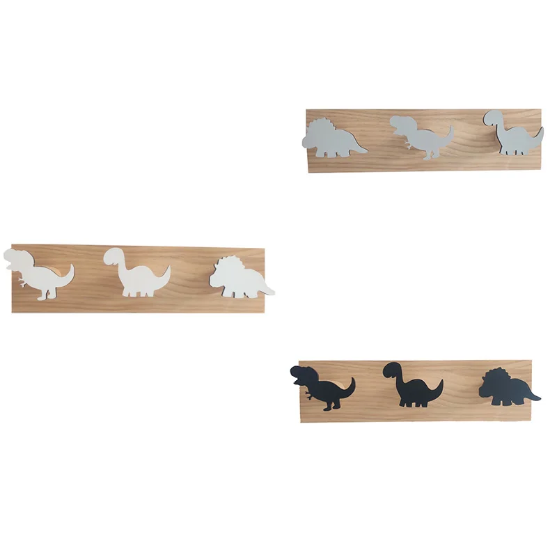 

Kids Dinosaur Wall Mounted Coat Hooks Wooden Door Hanger for Boys Bedroom Nursery Playroom Decorations