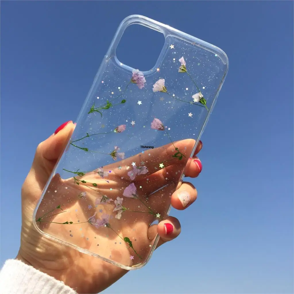Чехлы с настоящими сушеными цветами для телефонов iPhone 13 12 X XS Max XR 7 8 Plus 11 Pro promax