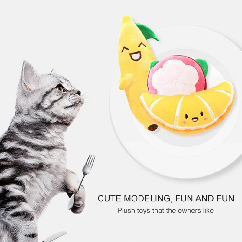 Pet Cute Fruit Shape Plush Toy Cat Chews Teeth Cleans Orange / Mangosteen Dragon Banana 1 | Дом и сад