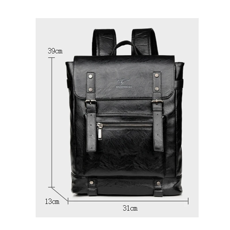 

Men's Shoulder Bag Trend Solid Color PU Leather Bags Fashion Travel Backpack Portable Large Capacity Computer College Style Bag