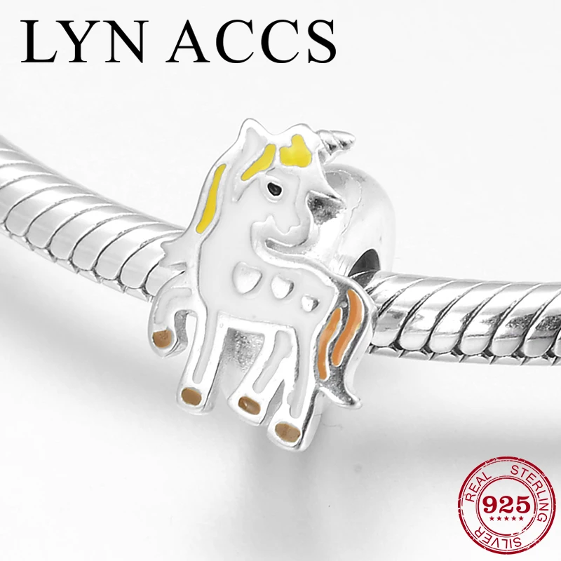 925 пробы серебряный единорог лошадь эмалевый фиксатор бусины для изготовления