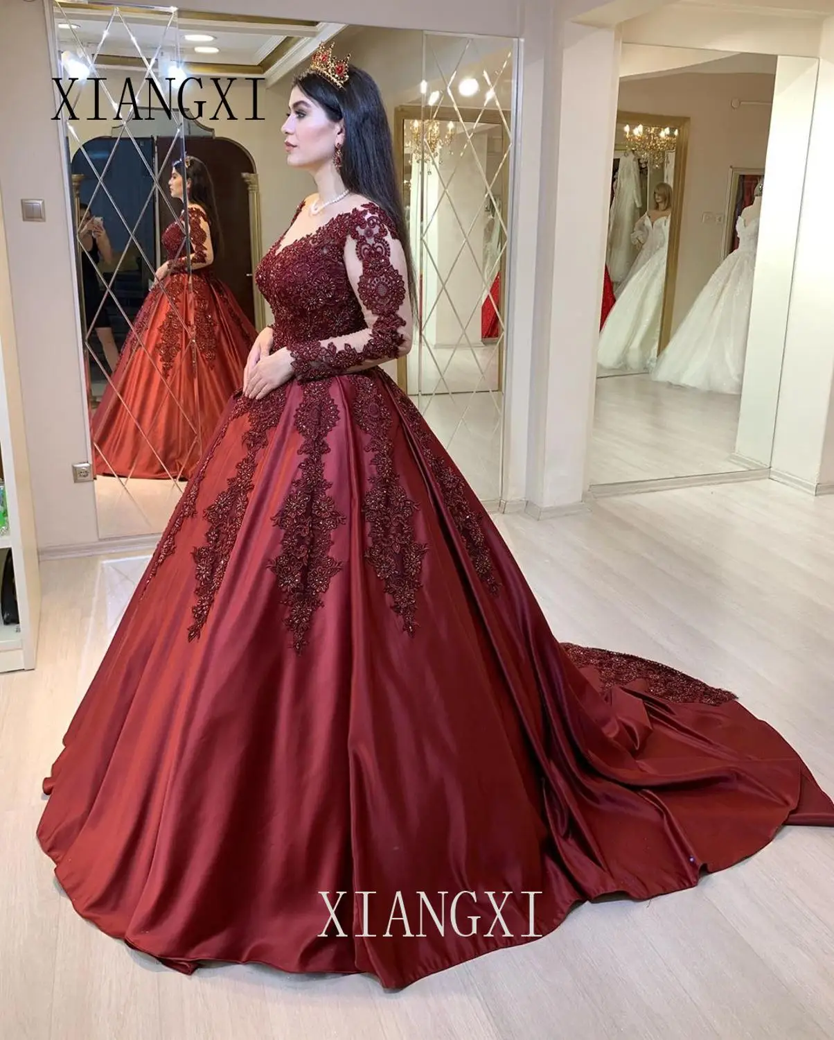 

Бордовые вечерние платья 2020 с v-образным вырезом и длинными рукавами с вышивкой длинное вечернее платье в пол вечерние платья Vestidos