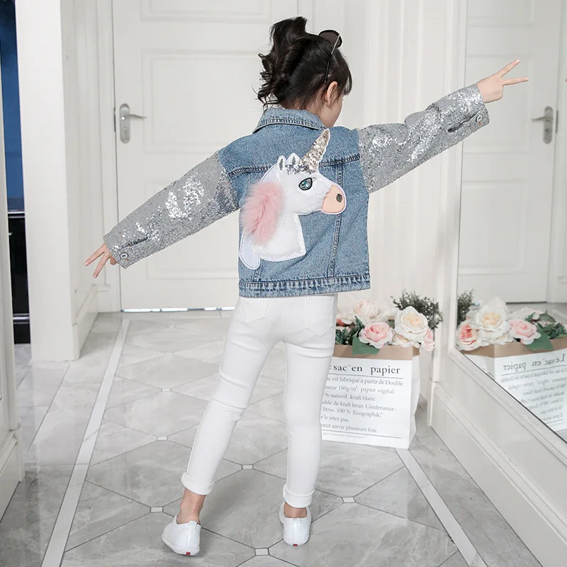 Unicorn Denim Jacket for Girls Coats Children Clothing Autumn Baby Clothes Outerwear Jean Jackets &amp Child | Детская одежда и