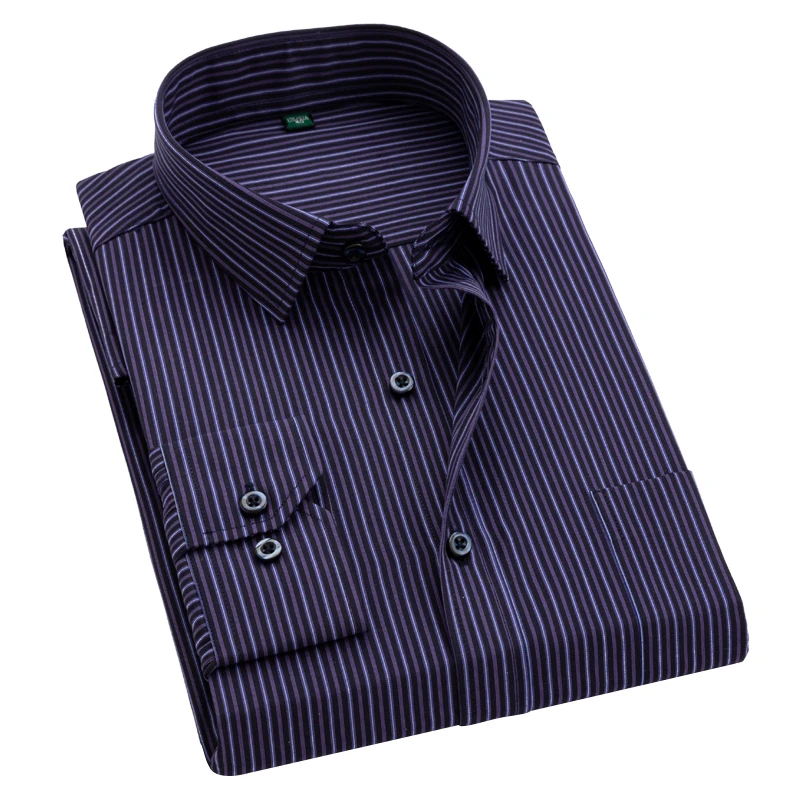 

Classical striped men shirts long sleeve square collar easy care business casual striped dress shirts for Man Mens Clothes
