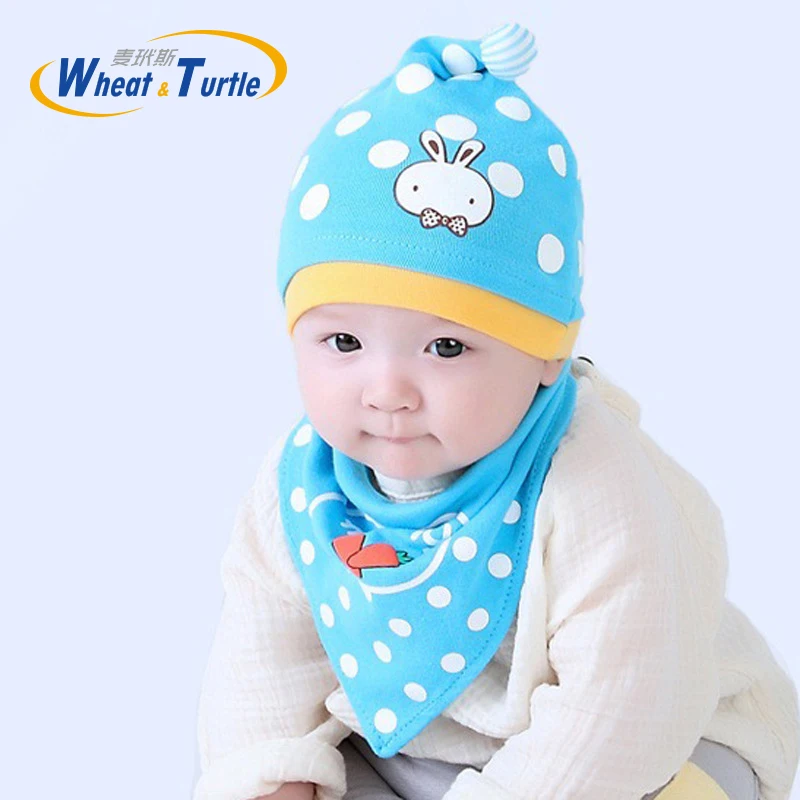 Mother Kids Baby Clothing Accessories Hats Caps Bonnet Skully Unisex White Dot Cotton Beanies And Bibs Burp Cloths For Baby Kids