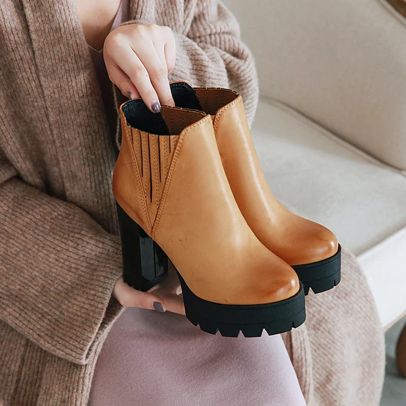 WETKISS/эластичные женские ботильоны на высоком толстом каблуке обувь