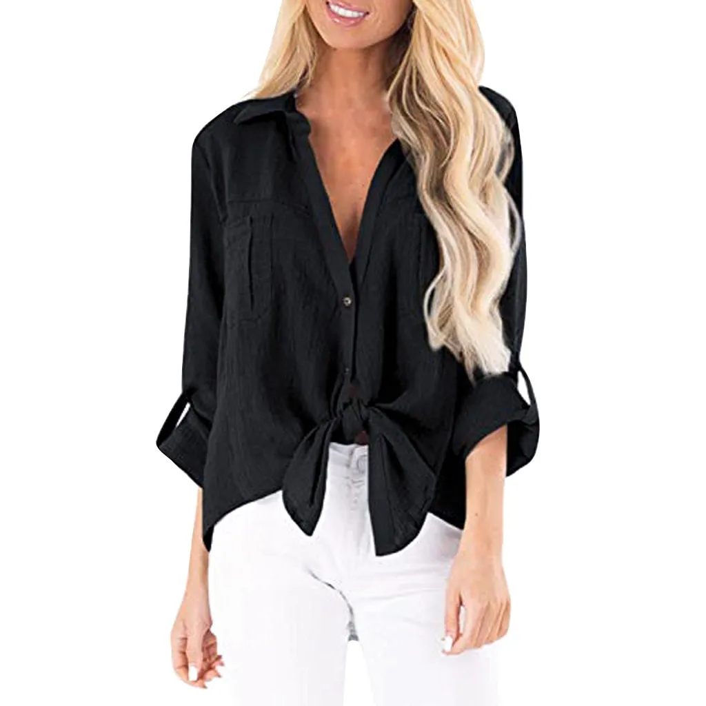 Женская Повседневная элегантная рубашка с длинным рукавом узел галстука на