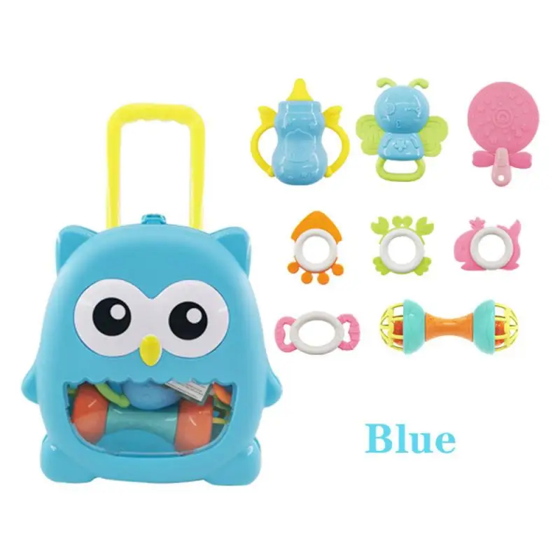 

8pcs/set Baby Rattle Teether Toy Newborn Chews Food Grade Silicone Teethers Infant Teeth Training Bed Toy Chew Toys Kid Gift Set
