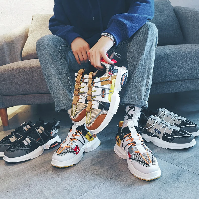 

Fashion Retro Mixed Colors Ourdoor Footwear Man Platform Chunky Sneakers Mesh Dad Shoes Street Cross Strap Casual Shoes Men