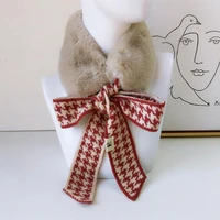 2021 New Winter Crochet Knitted Plaid Neck Collar Scarf Women Fashion Design Warm Knitted Ring Scarfs Ladies Faux Fur Collar