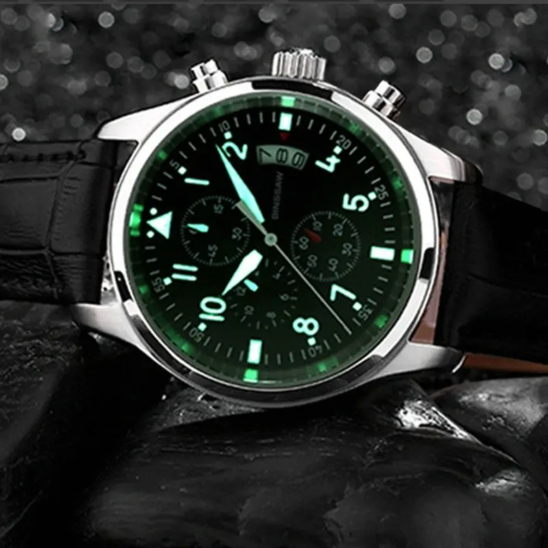 

BINSSAW New Luxury Brand Top Watch Luminous Waterproof Leather Quartz Men S Military Watches Quartz-watch Relogio Masculino