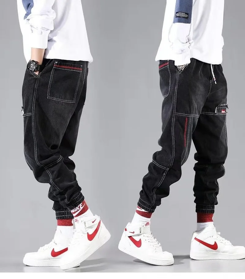 ICCLEK Tooling Jeans Men's Light-colored Hip-hop Pants Loose-fitting Pants with Small Feet Harem Pants for Men Men Skinny Jeans