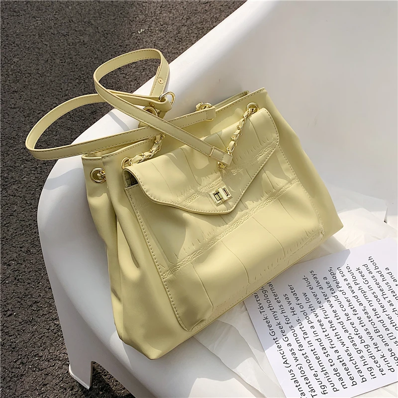 

European Style Stone Pattern Large Chain Shoulder Bags For Women Unique Design Front Flap Pocket Work Female Tote Summer 2021