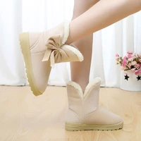 women snow boots warm winter casual fur ankle shoes female bow tie non slip plush suede rubber flat slip on fashion ladies