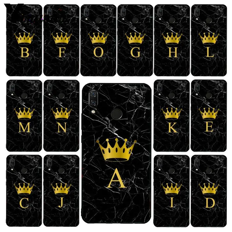 

Yinuoda Custom name Letter Monogram Black Marble crown Phone Case for Xiaomi Redmi Note 7 8T Redmi 5plus 6A Note8 4X Note8Pro