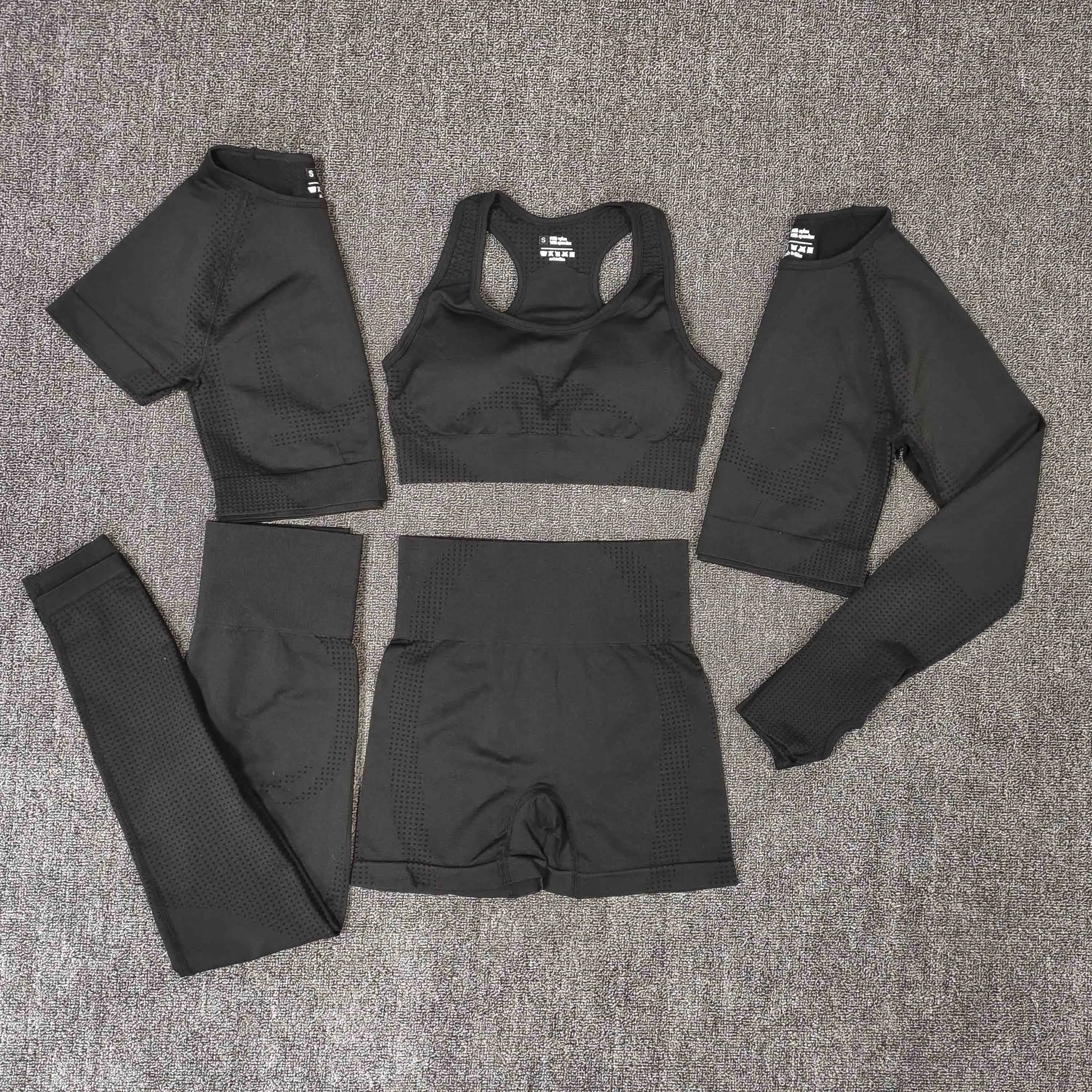 

2/3/5PCS Seamless Women Yoga Set Workout Sportswear Gym Clothing Fitness Long Sleeve Crop Top High Waist Leggings Sports Suits